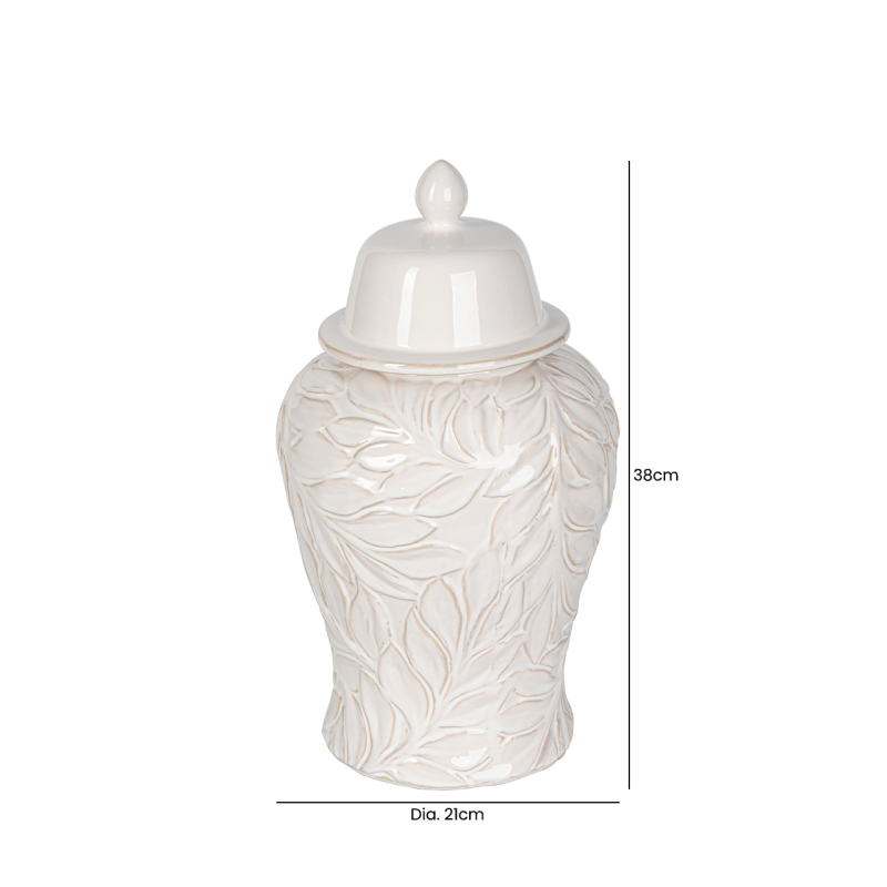 38cm Handmade White Carved Ceramic Ginger Jar