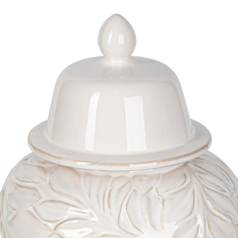 38cm Handmade White Carved Ceramic Ginger Jar