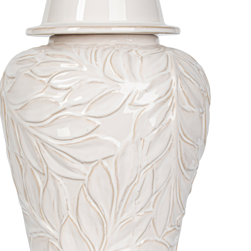 38cm Handmade White Carved Ceramic Ginger Jar