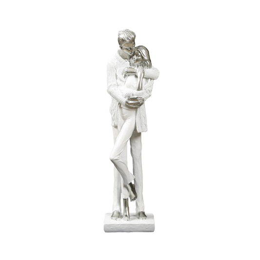 33.5cm White and Silver Standing Couple Sculpture
