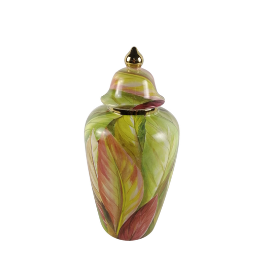 30.8cm Green and Pink Leaves Ginger Jar