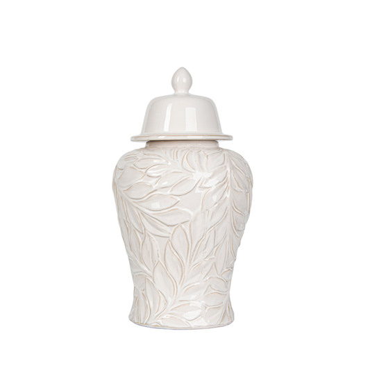 38cm Handmade White Carved Ceramic Ginger Jar