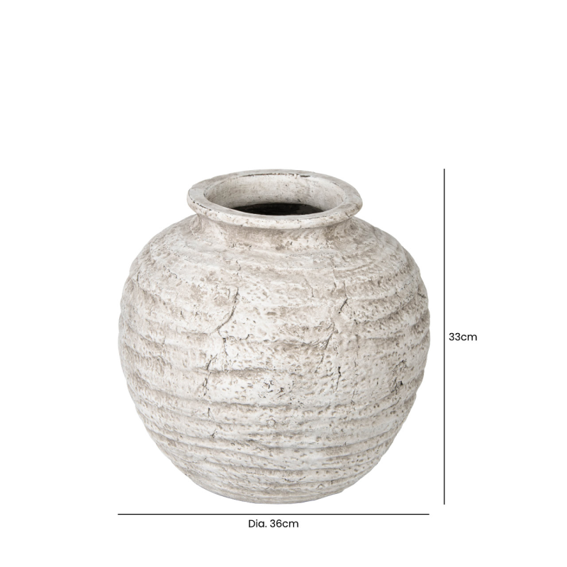 33cm Handmade Antique White Terracotta Pot