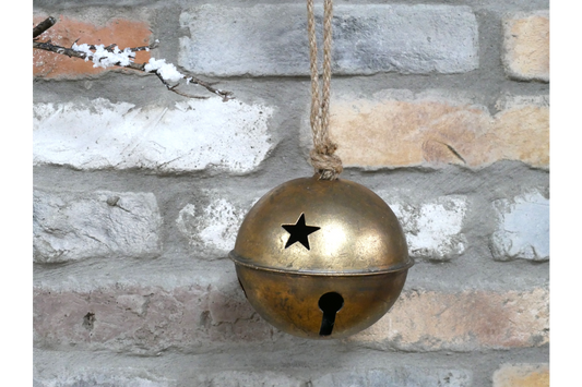 Large Hanging  Gold Christmas Bell on Rope