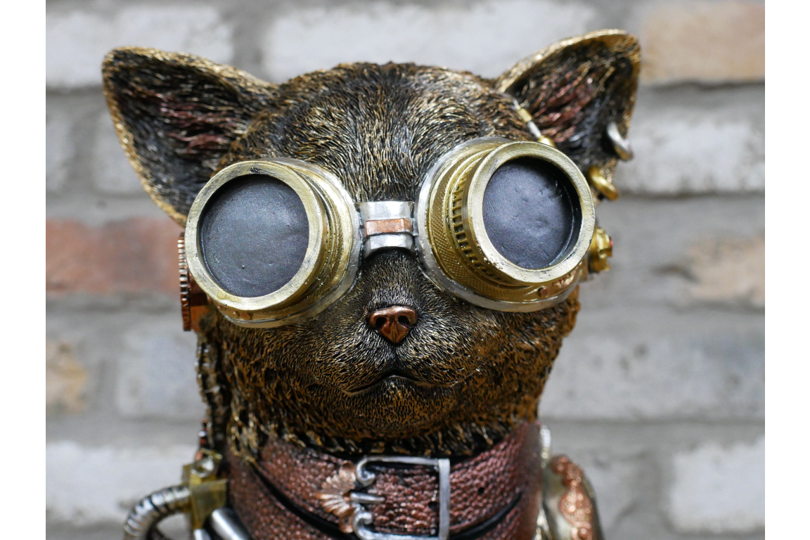 Steampunk Cat Home Decor Bust Statue Resin Material