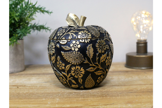 Black & Gold Apple Storage Ornament - Festive Home Decor