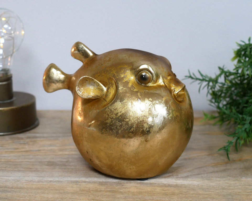 Smooth Gold Puffer Fish Ornament