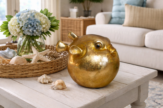 Smooth Gold Puffer Fish Ornament