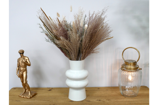 Metal Ribbed Vase in Cream and Gold for Elegant Home Decor