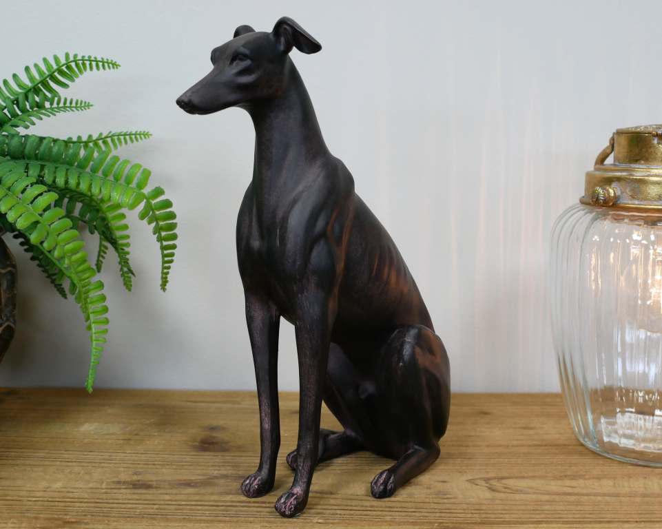 Sitting Dog Statue In Aged Black