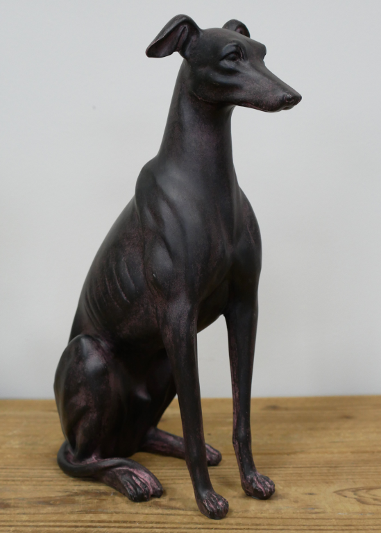 Sitting Dog Statue In Aged Black