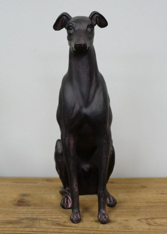 Sitting Dog Statue In Aged Black