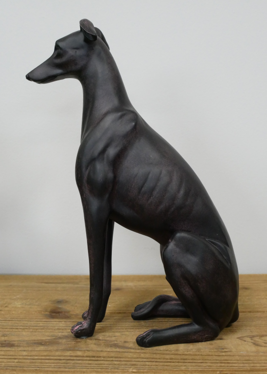 Sitting Dog Statue In Aged Black