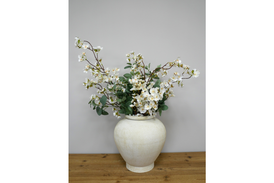 Stone Effect Rustic Cream Metal Vase