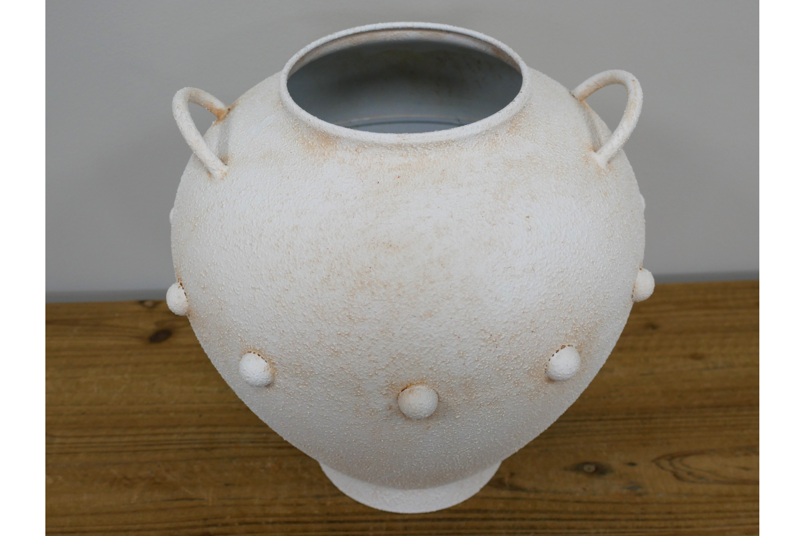 Stone Effect Cream Metal Vase with Handles