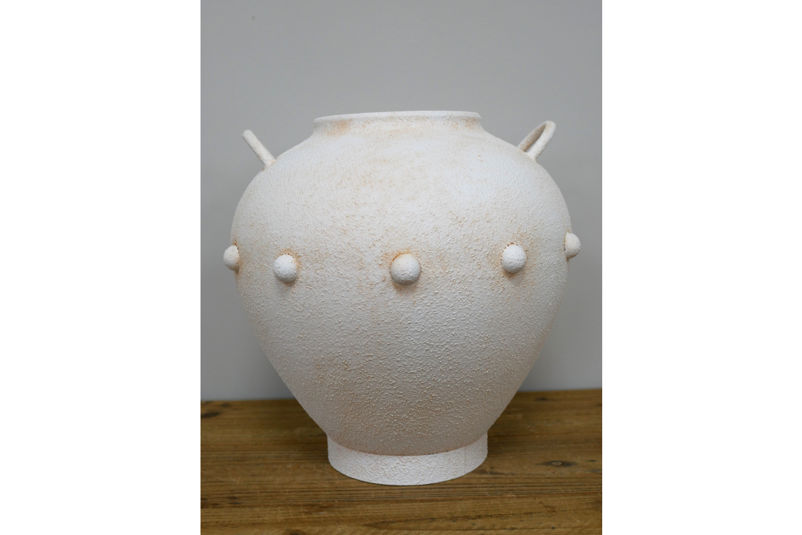 Stone Effect Cream Metal Vase with Handles
