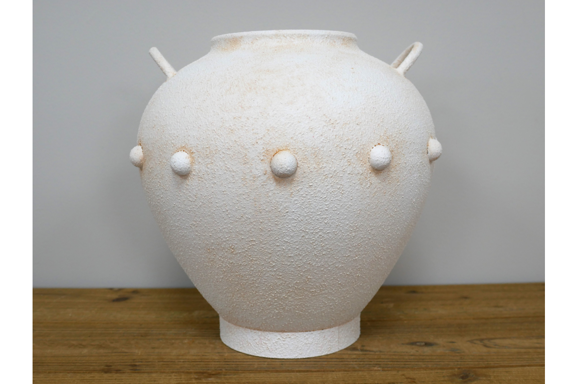 Stone Effect Cream Metal Vase with Handles