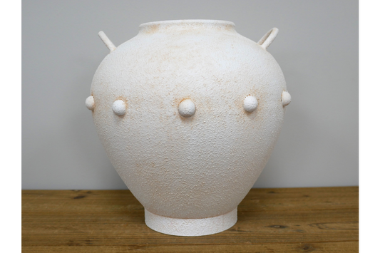 Stone Effect Cream Metal Vase with Handles