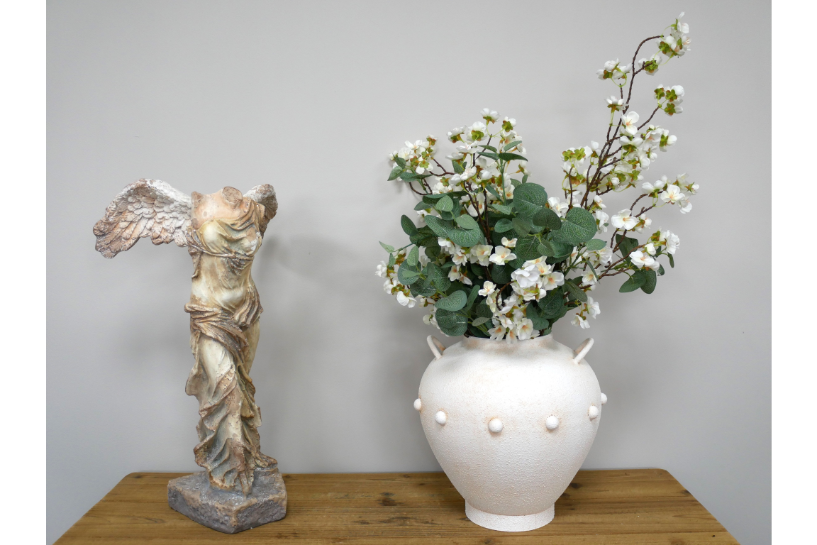 Stone Effect Cream Metal Vase with Handles