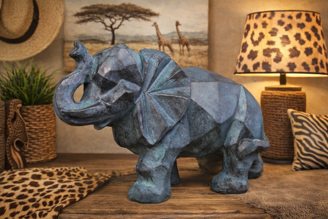 Large Elephant Statue In Antique Grey 50cm