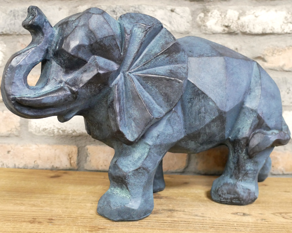 Large Elephant Statue In Antique Grey 50cm