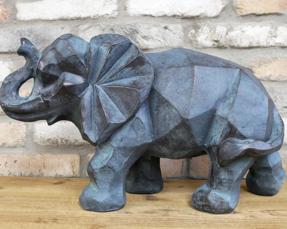 Large Elephant Statue In Antique Grey 50cm