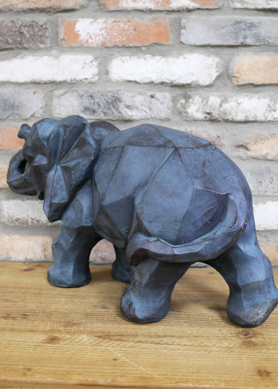 Large Elephant Statue In Antique Grey 50cm
