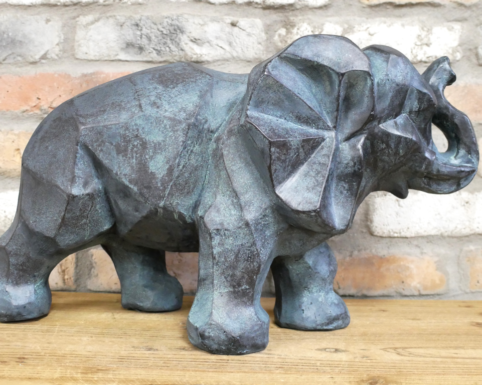 Large Elephant Statue In Antique Grey 50cm