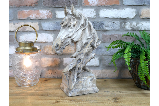 Wethered Stone Effect Horse Head Statue Bust - Detailed Sculpture for Home Decor