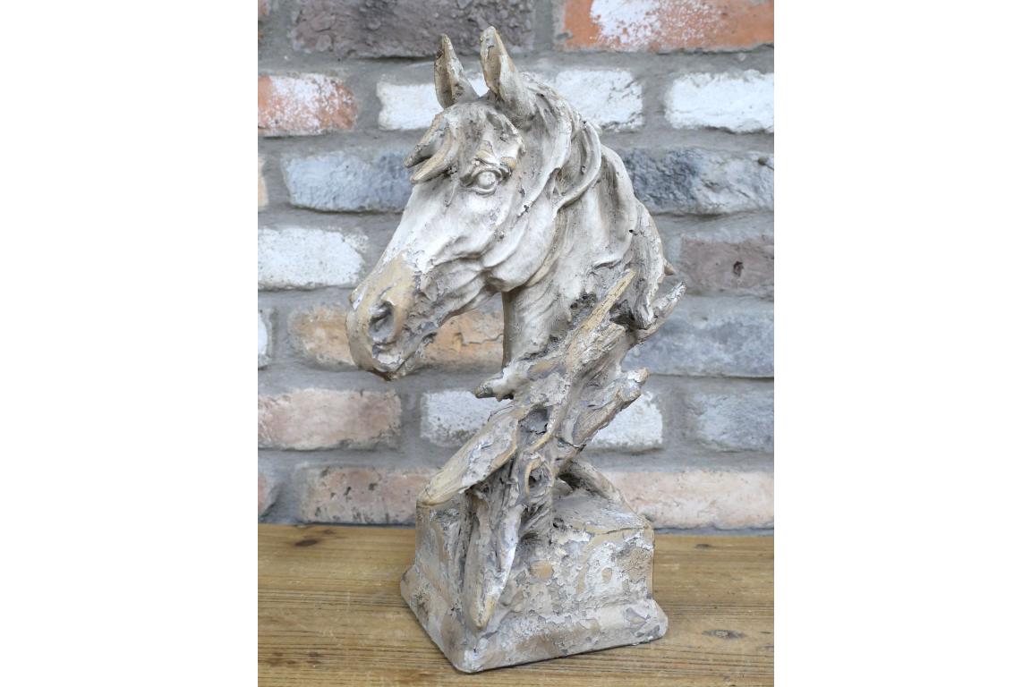 Wethered Stone Effect Horse Head Statue Bust - Detailed Sculpture for Home Decor