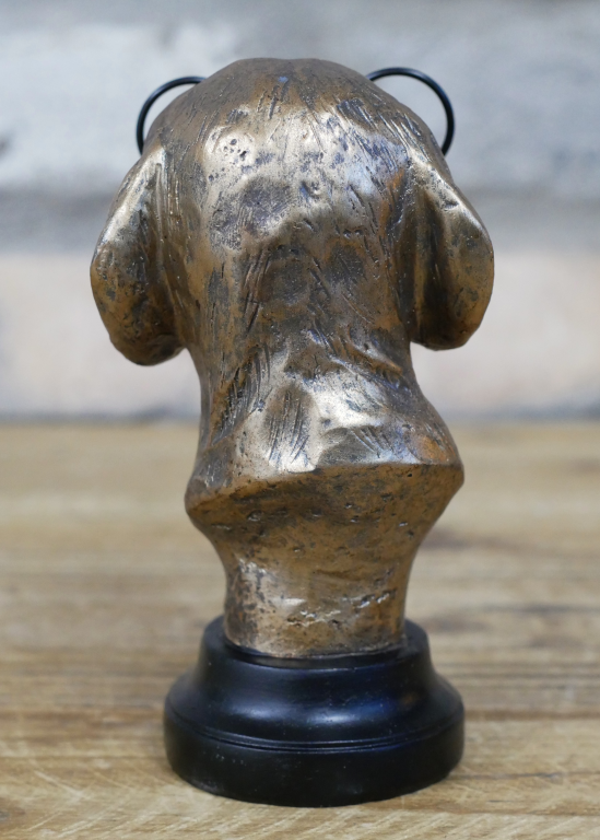 Small Dog With Glasses Bust In Antique Gold