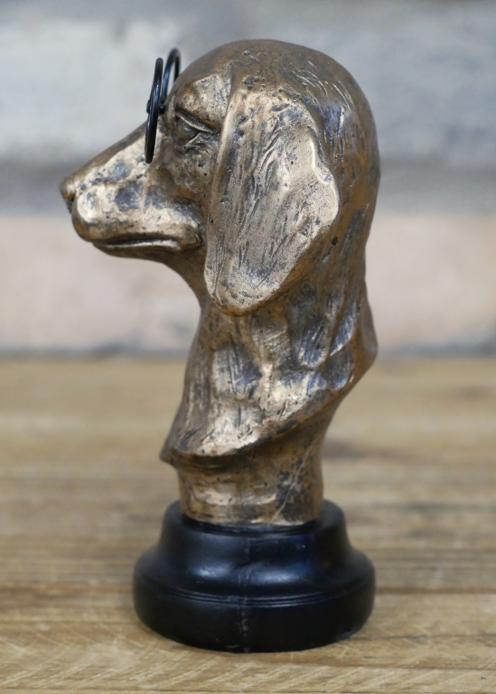 Small Dog With Glasses Bust In Antique Gold