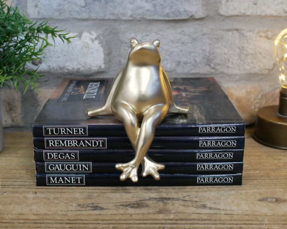 Gold Sitting Frog Crossed Legged Ornamental Figure For Shelf