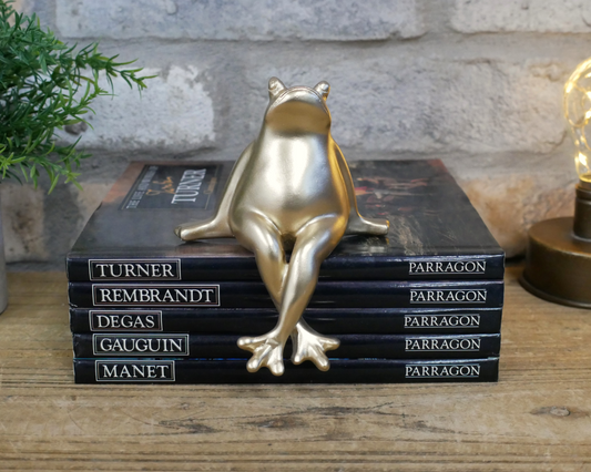Gold Sitting Frog Crossed Legged Ornamental Figure For Shelf