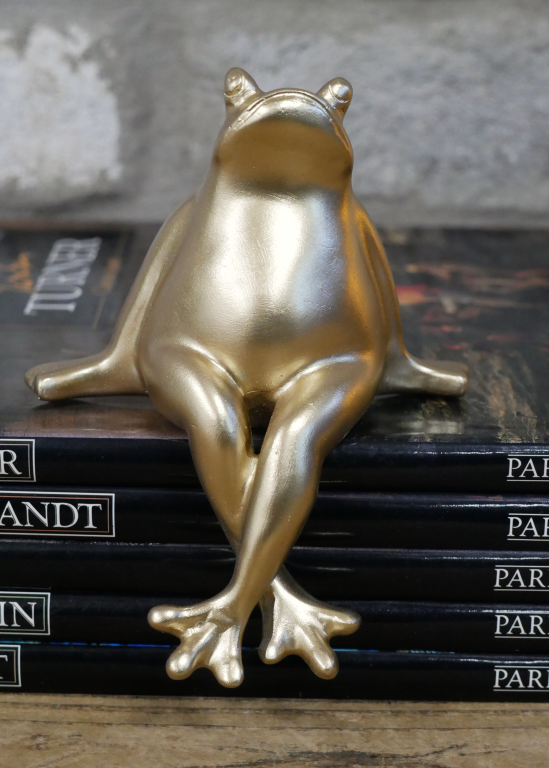 Gold Sitting Frog Crossed Legged Ornamental Figure For Shelf