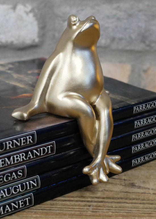 Gold Sitting Frog Crossed Legged Ornamental Figure For Shelf
