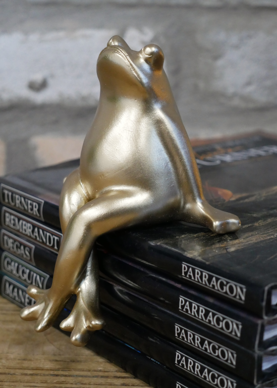 Gold Sitting Frog Crossed Legged Ornamental Figure For Shelf
