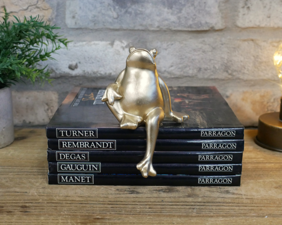 Gold Sitting Frog Ornamental Figure For Shelf