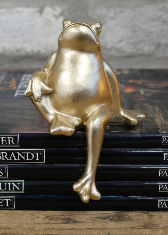 Gold Sitting Frog Ornamental Figure For Shelf