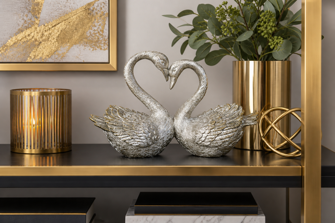 Pair Of Gold Love Swans Ornament