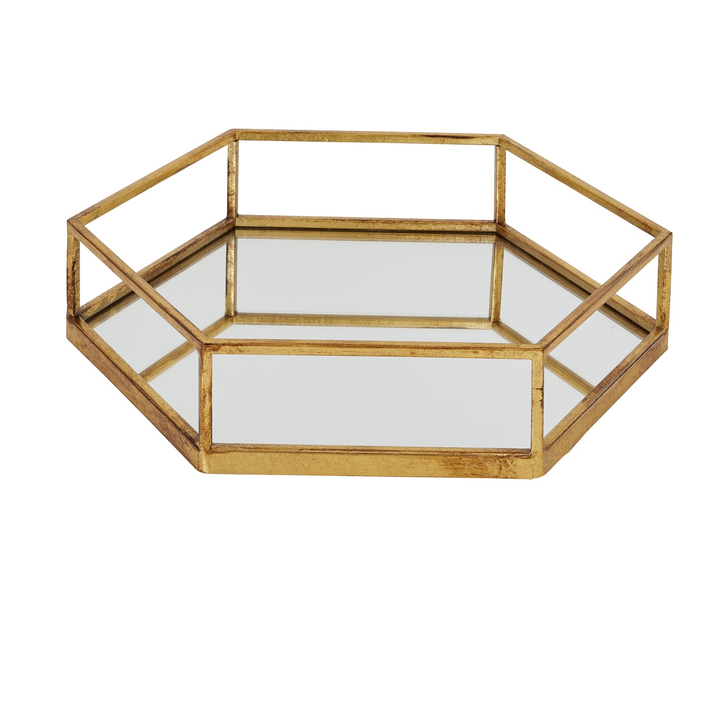 Gold Hexagon Mirrored Set Of Two Trays