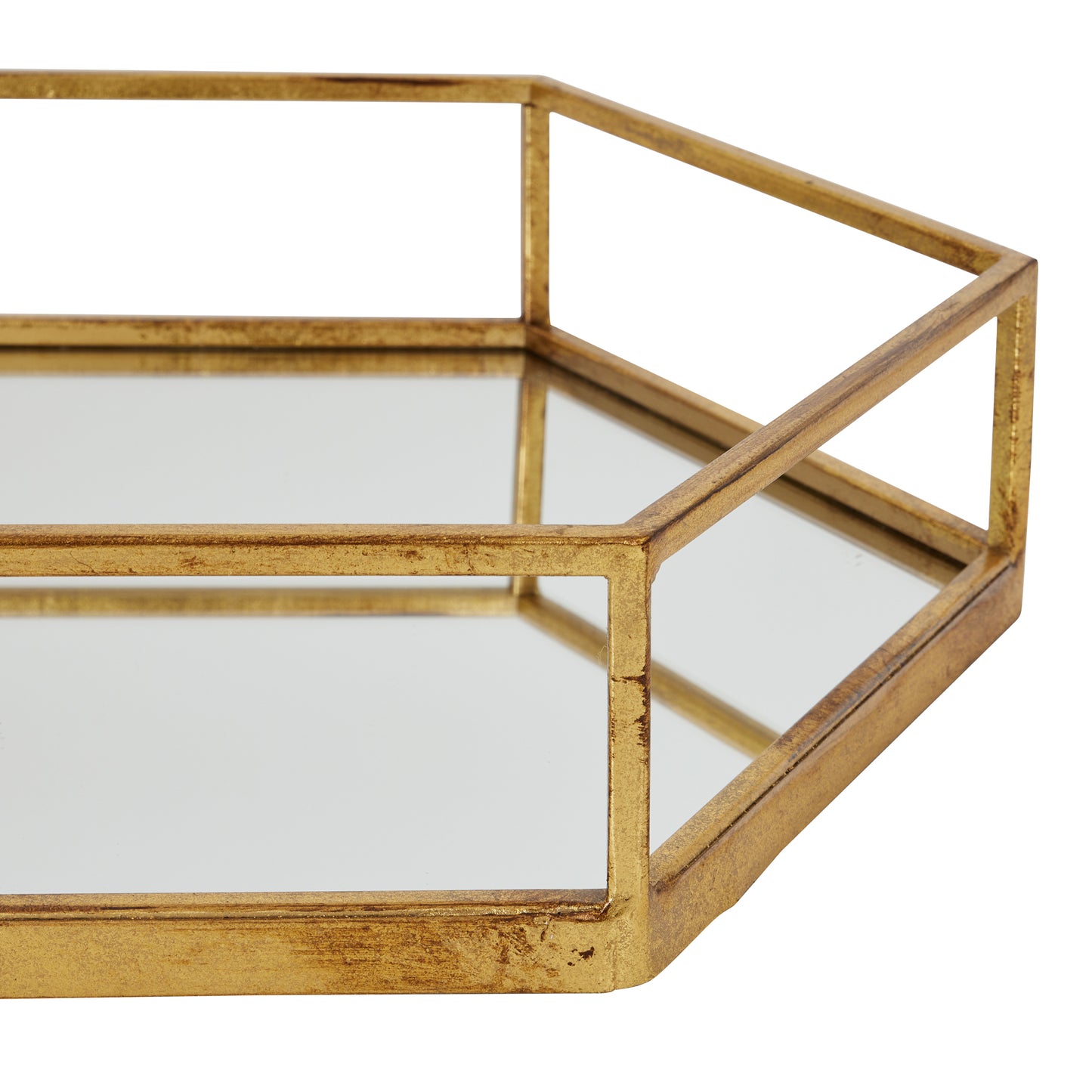 Gold Hexagon Mirrored Set Of Two Trays