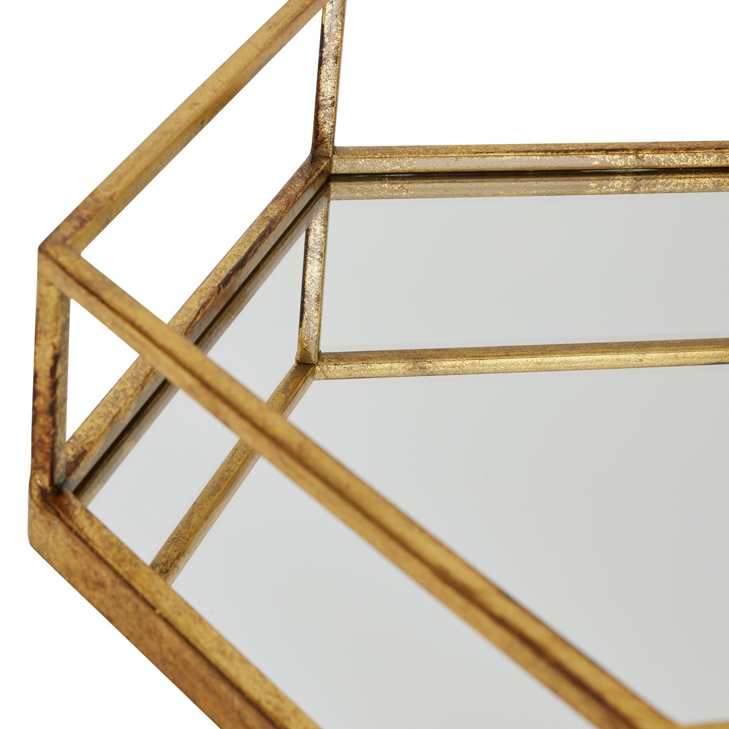 Gold Hexagon Mirrored Set Of Two Trays