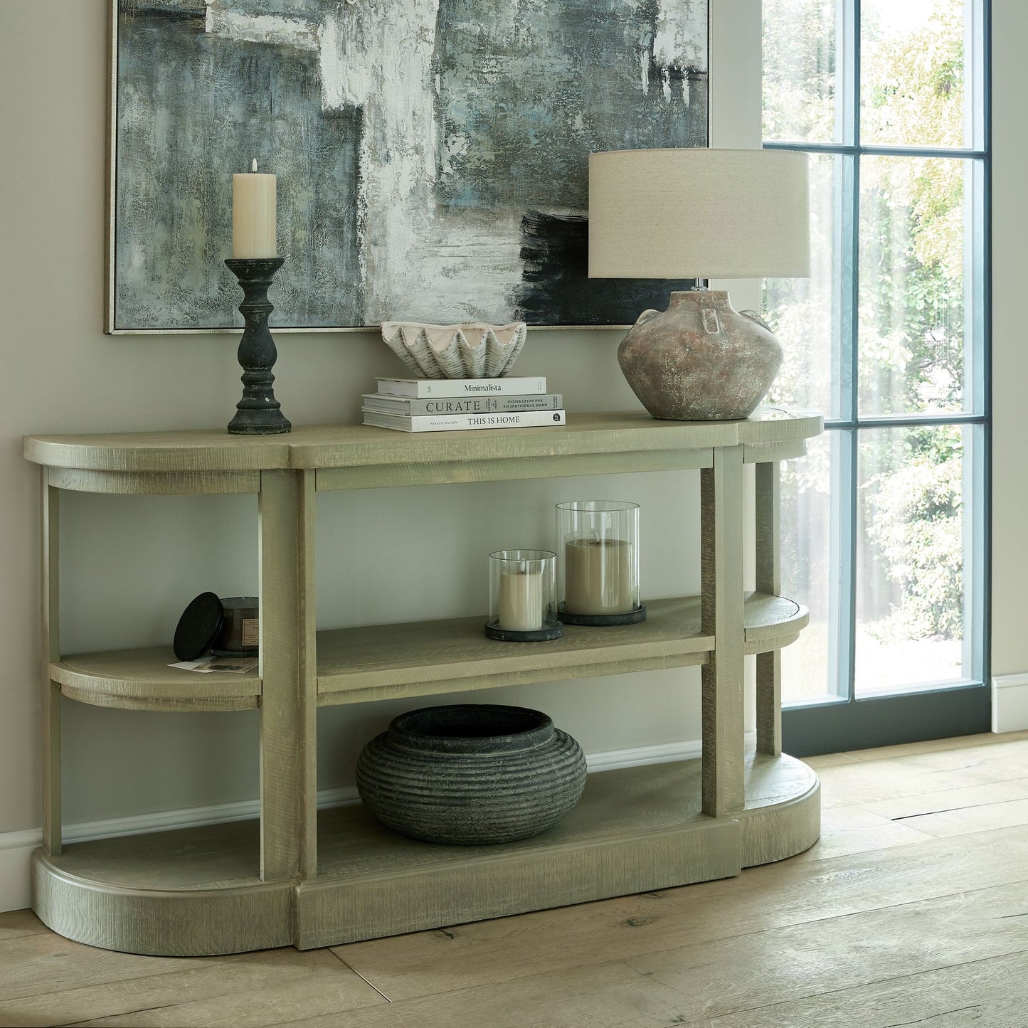 Amalfi Grey Ceramic & Glass Hurricane Candle Lantern