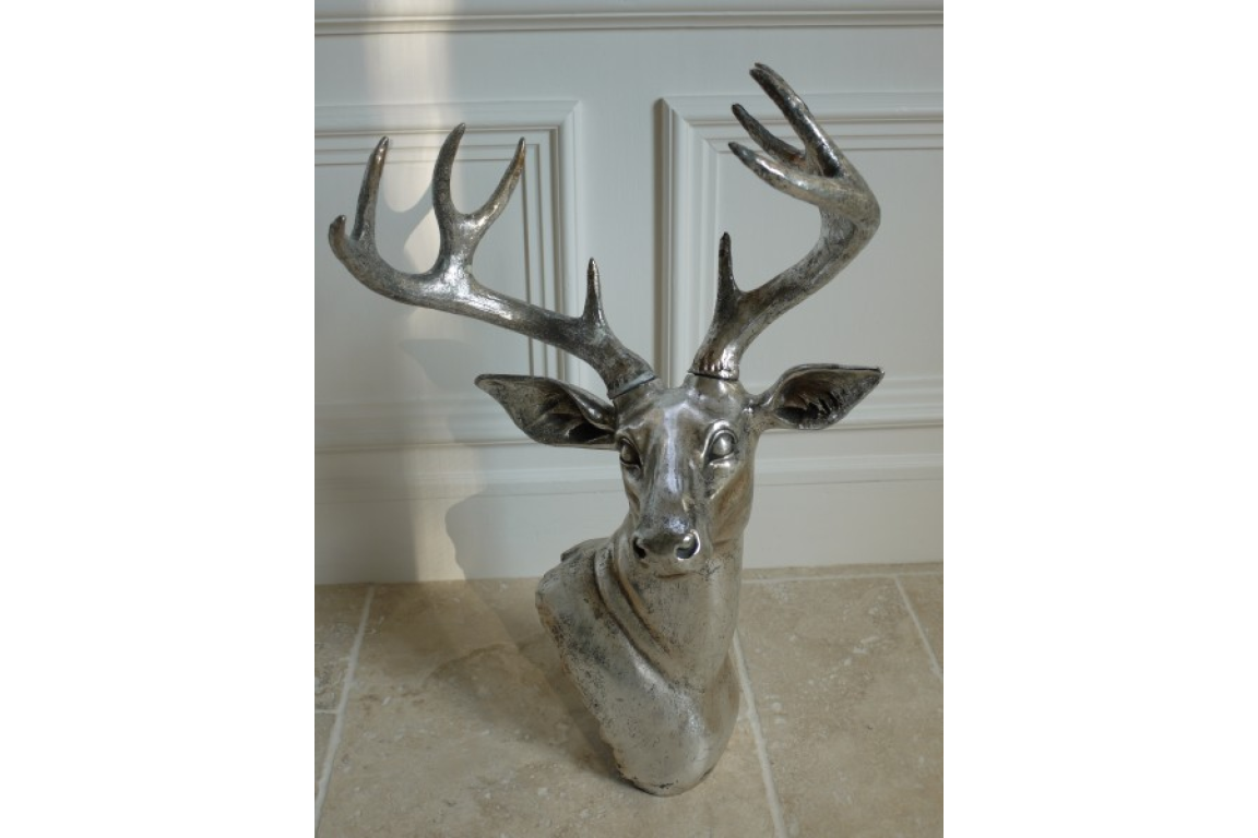 Silver Wall hung/Table Top Dear Head Sculpture, Large