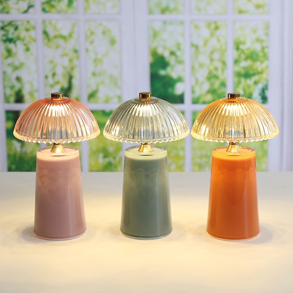 Domed Ambience Pink Glass Battery LED Lamp