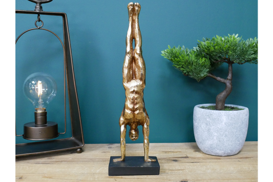 Handstand Man Home Decor Statue on plinth in statement gold