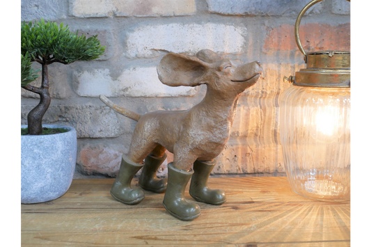 Dog With Wellies In The Wind Statue Home Decor