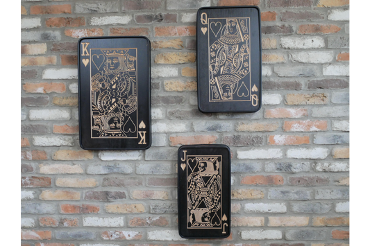 Set Of 3 Playing Cards Hanging Wall Art/Decor, Black rustic metal and wood