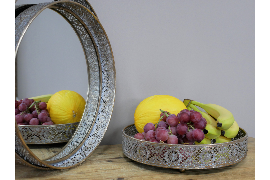 Small Ornate Antique Gold Style Mirrored Tray